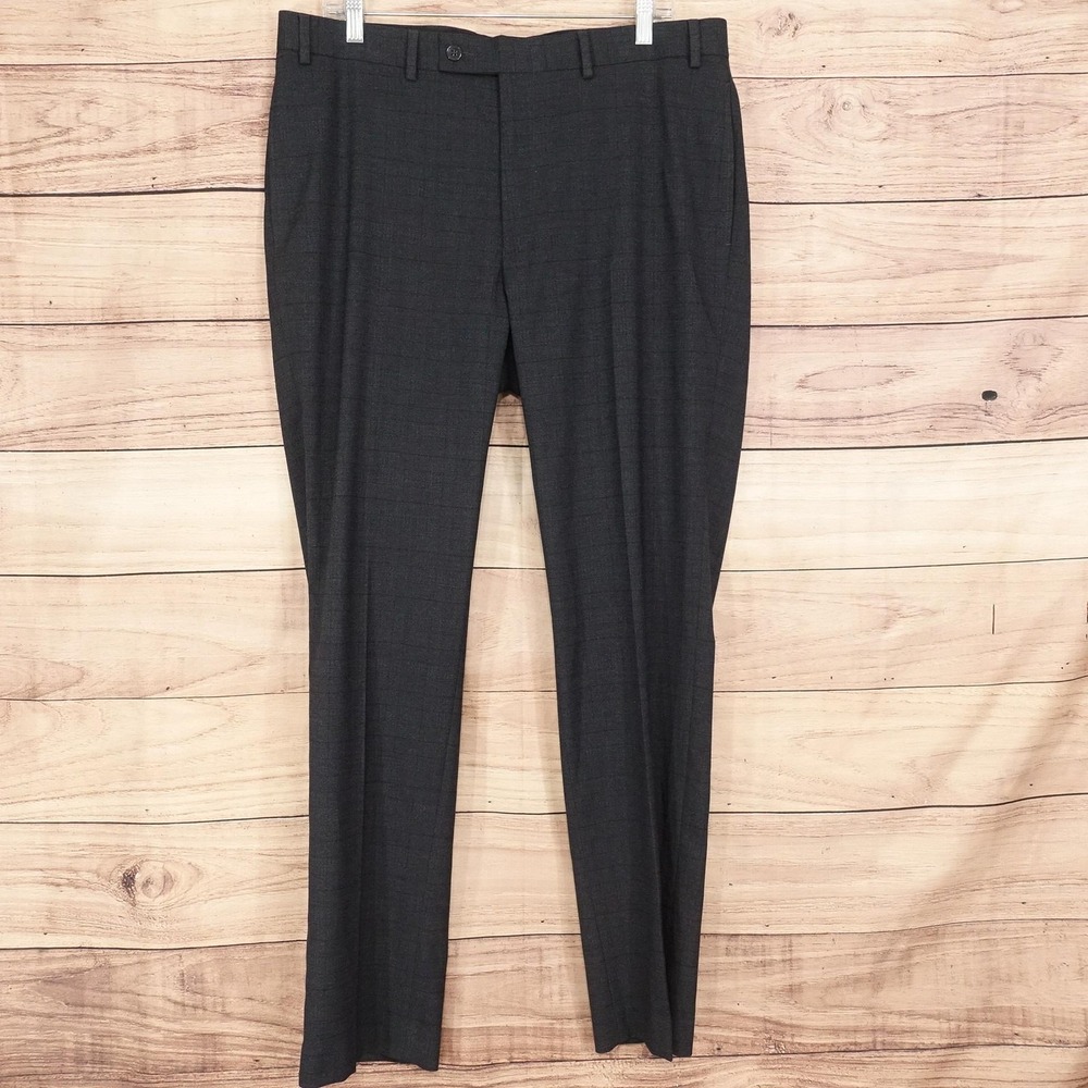 Calvin Klein Dress Pants Mens 36x32 Gray Check Regular Fit Stretch Flat Front